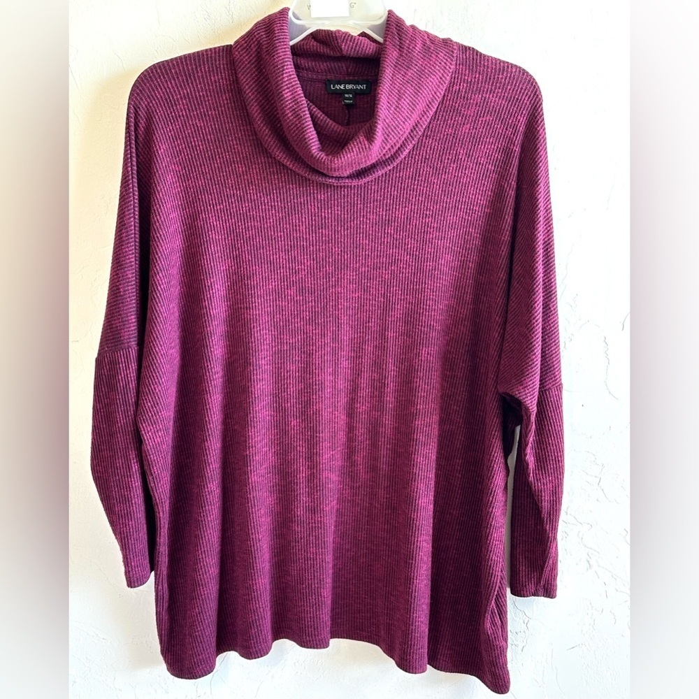 Lane Bryant Dark Wine Cowl Neck Ribbed Slouchy Loose Fit Sweater Top Sz 14/16
